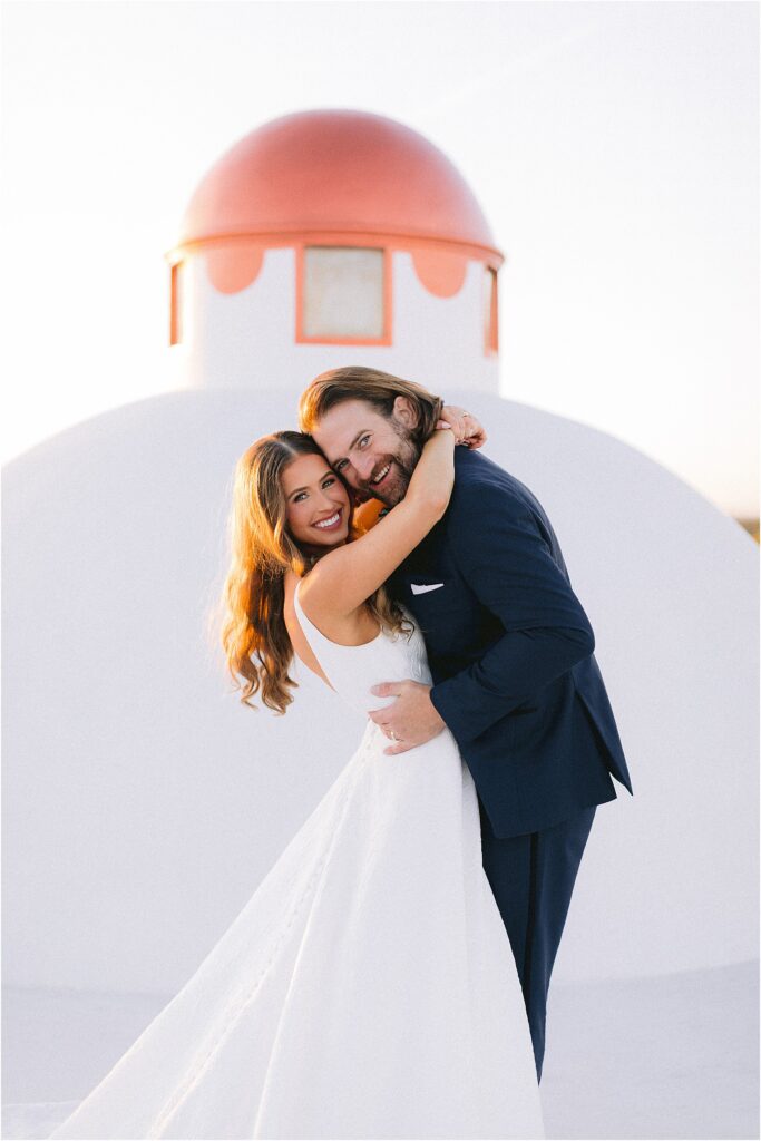 rooftop sunset bride and groom portrait at stoney ridge villa in fort worth Texas