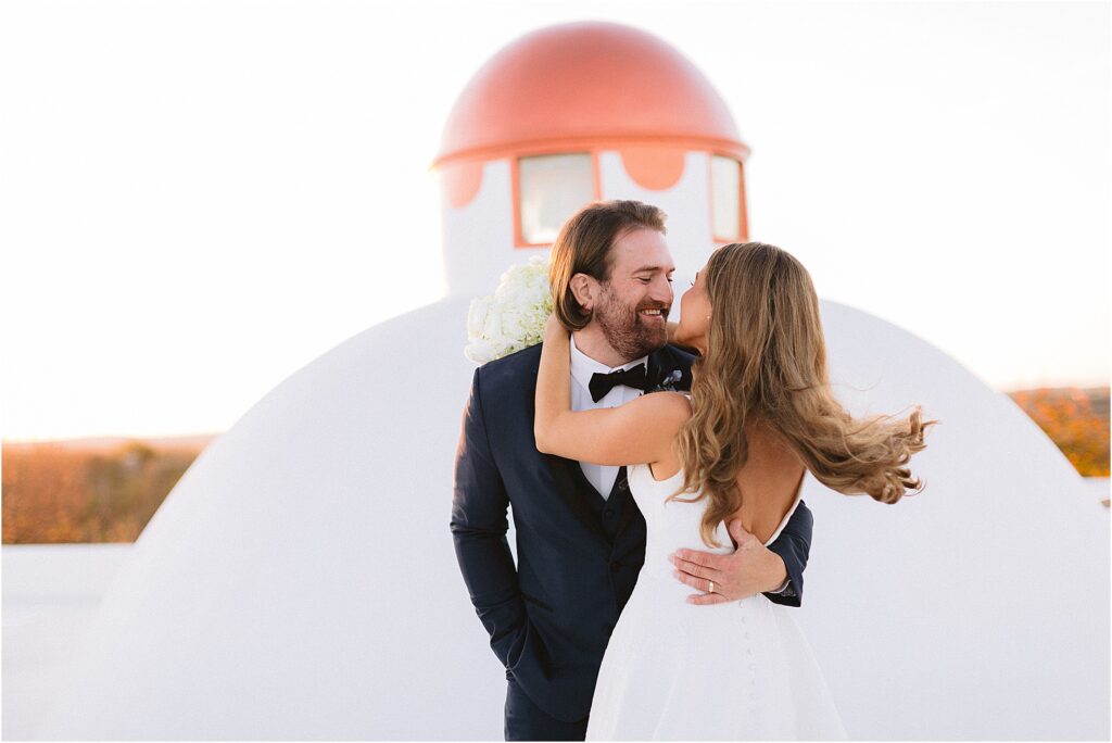 rooftop sunset bride and groom portrait at stoney ridge villa in fort worth Texas