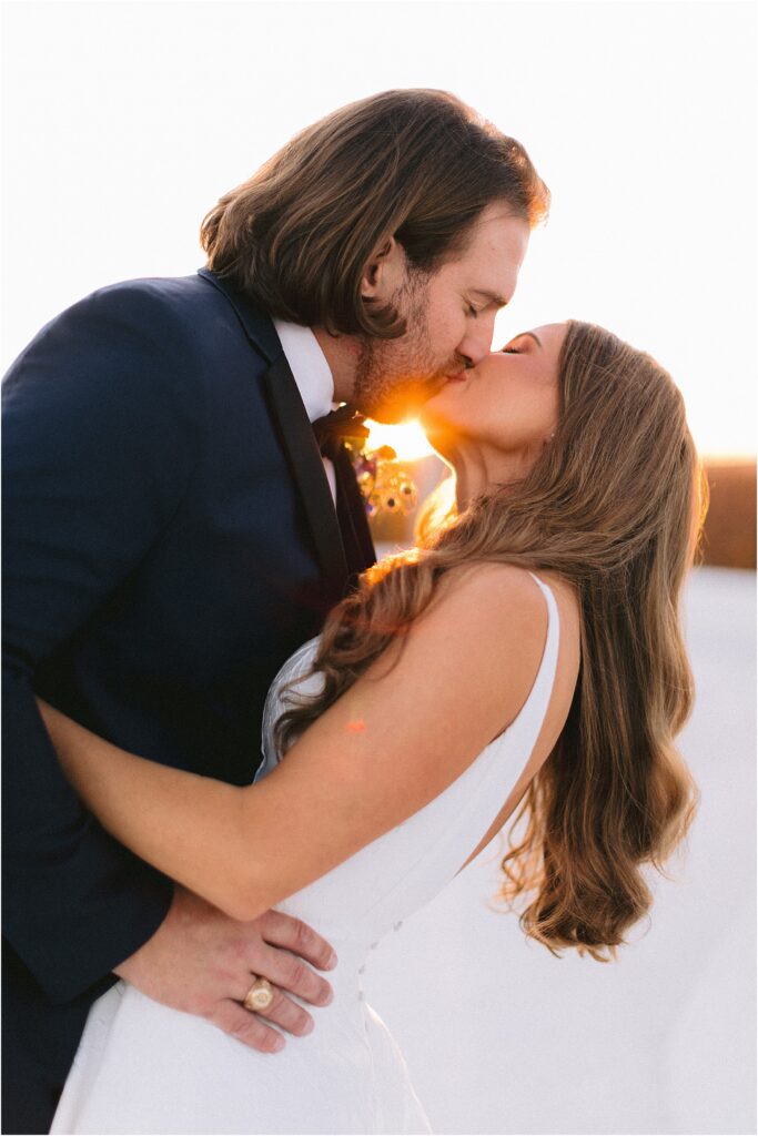 rooftop sunset bride and groom portrait at stoney ridge villa in fort worth Texas