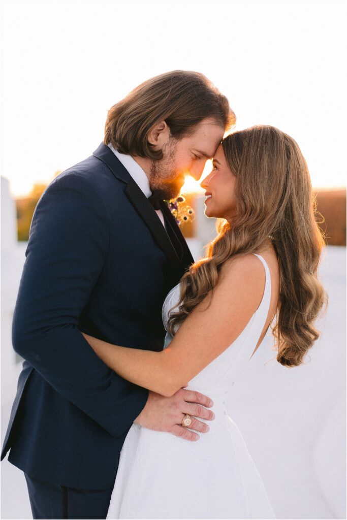 rooftop sunset bride and groom portrait at stoney ridge villa in fort worth Texas