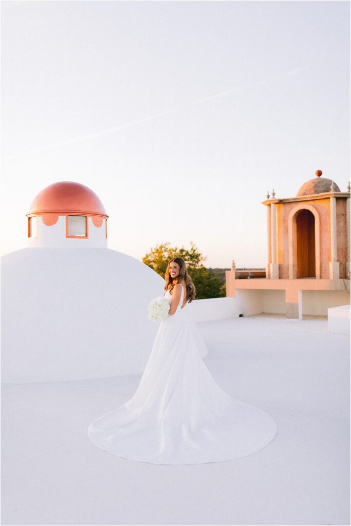 rooftop sunset bride portrait at stoney ridge villa in fort worth Texas