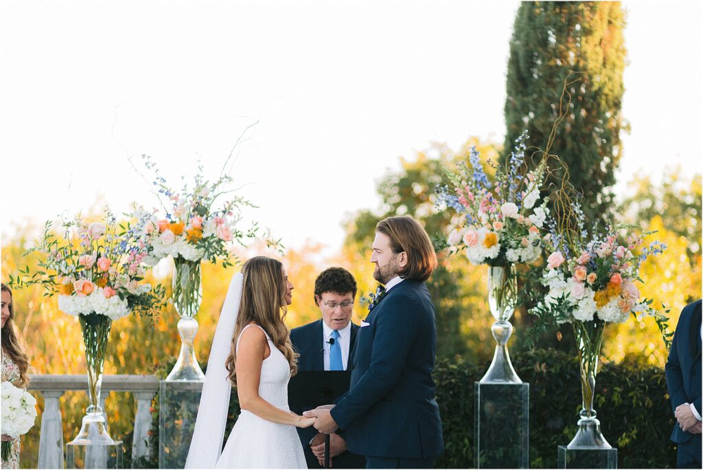 wedding ceremony on the terrace at stoney ridge villa in fort worth texas