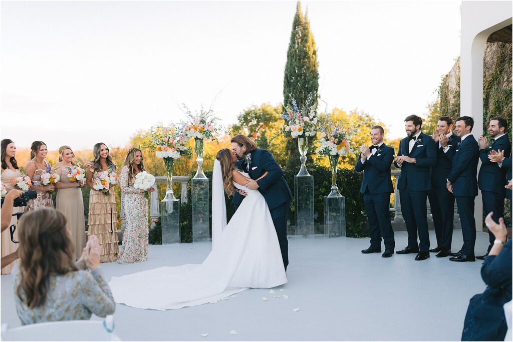 wedding ceremony on the terrace at stoney ridge villa in fort worth texas