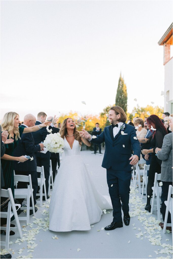 wedding ceremony on the terrace at stoney ridge villa in fort worth texas